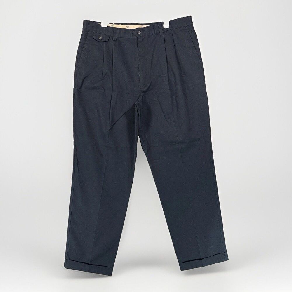 Vintage Dockers Pants Mens 40x32 NWT Navy Blue Loose Fit Pleated Cuffed USA Made